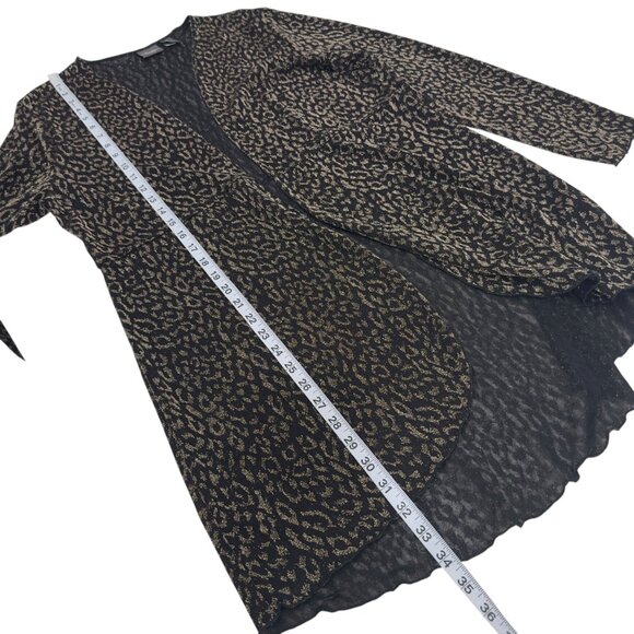 Chicos Traveler Open Front Leopard Print Cardigan Women SZ 2 Metallic Black Gold - Picture 7 of 10